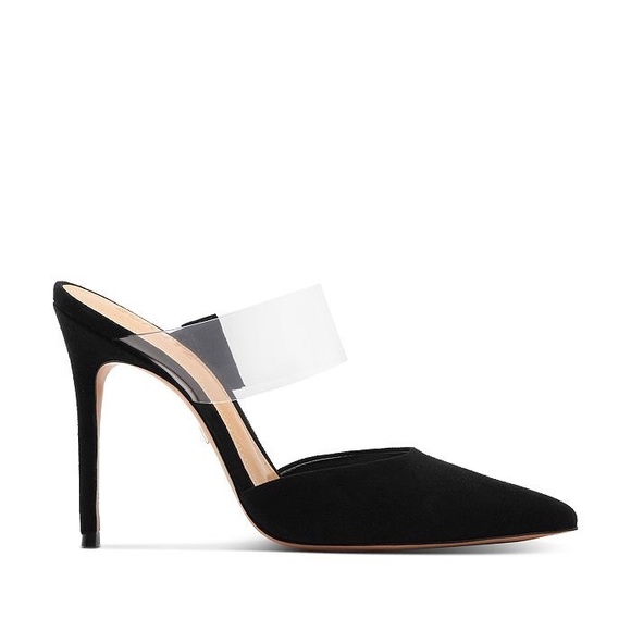 Schutz Sionne Clear Strap Pointed Toe Mule In Black - Picture 4 of 7